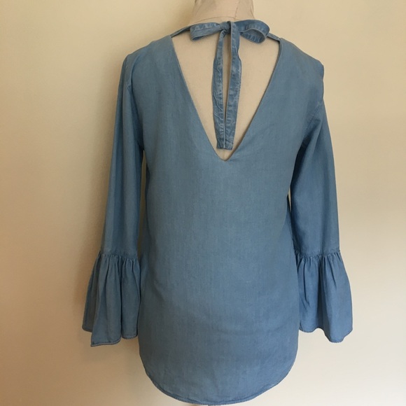 Massimo Dutti chambray V-neck blouse - Picture 4 of 7